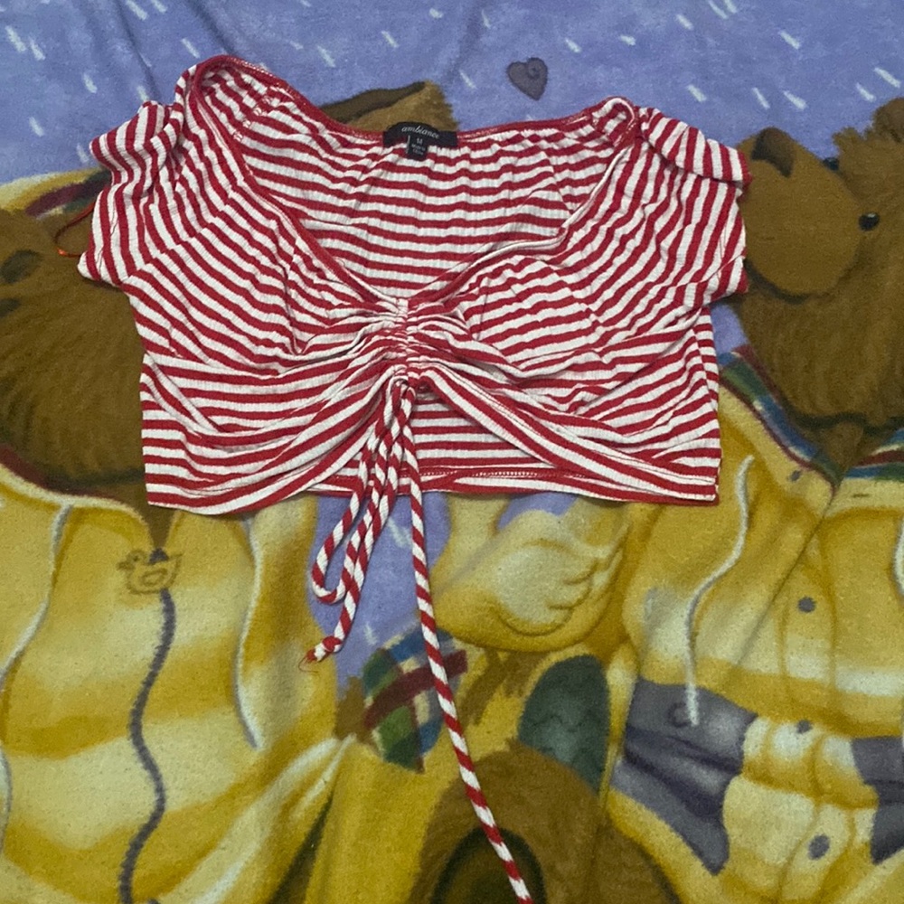 red and white string crop top